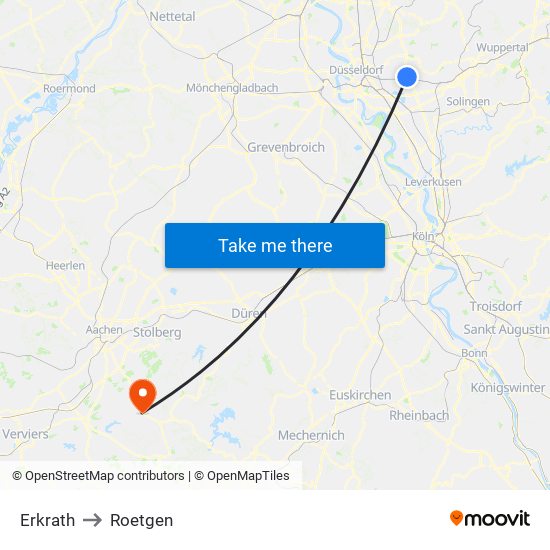 Erkrath to Roetgen map