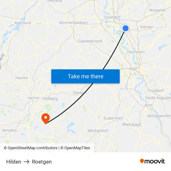 Hilden to Roetgen map