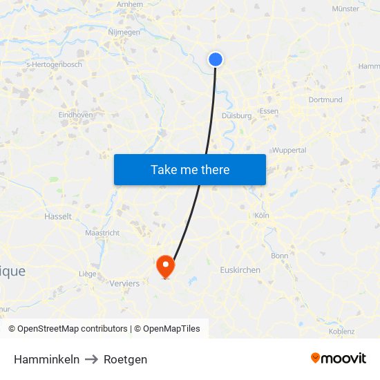 Hamminkeln to Roetgen map