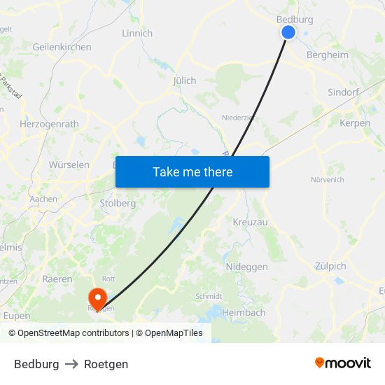 Bedburg to Roetgen map