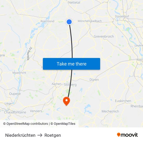 Niederkrüchten to Roetgen map