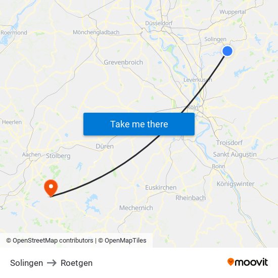 Solingen to Roetgen map