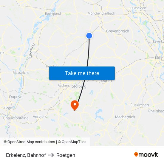 Erkelenz, Bahnhof to Roetgen map