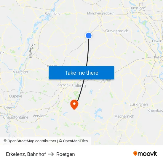 Erkelenz, Bahnhof to Roetgen map