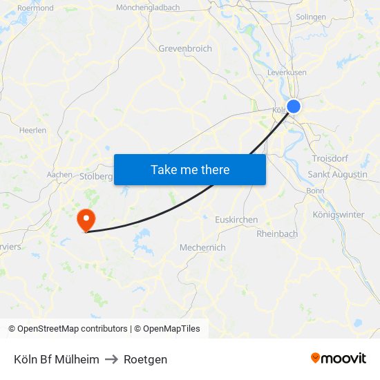 Köln Bf Mülheim to Roetgen map