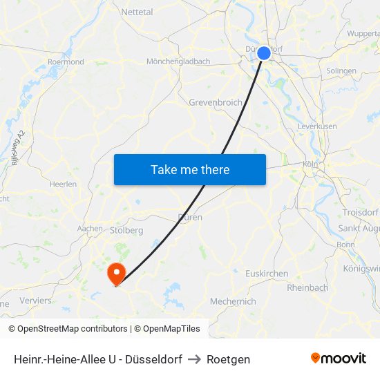 Heinr.-Heine-Allee U - Düsseldorf to Roetgen map