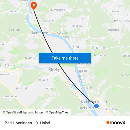 Bad Hönningen to Unkel map