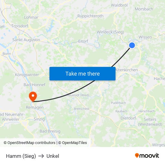 Hamm (Sieg) to Unkel map