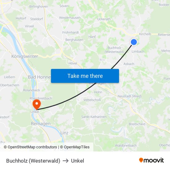Buchholz (Westerwald) to Unkel map