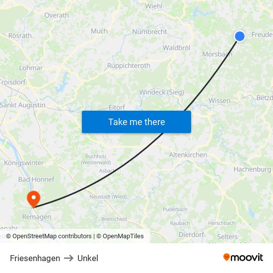 Friesenhagen to Unkel map