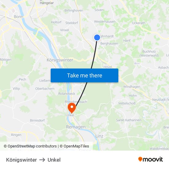 Königswinter to Unkel map