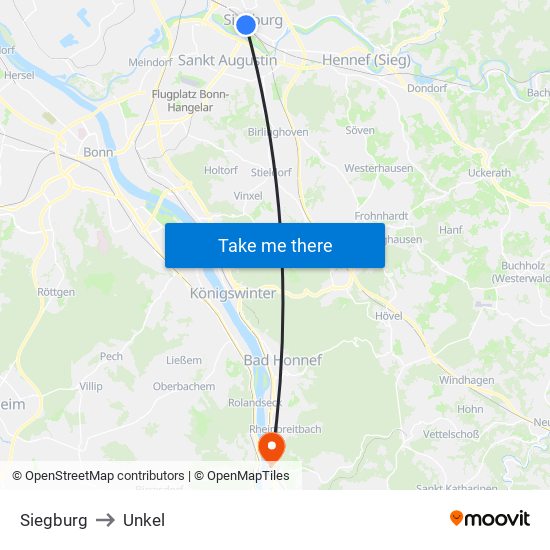Siegburg to Unkel map