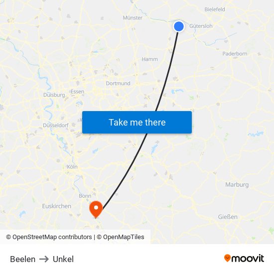 Beelen to Unkel map