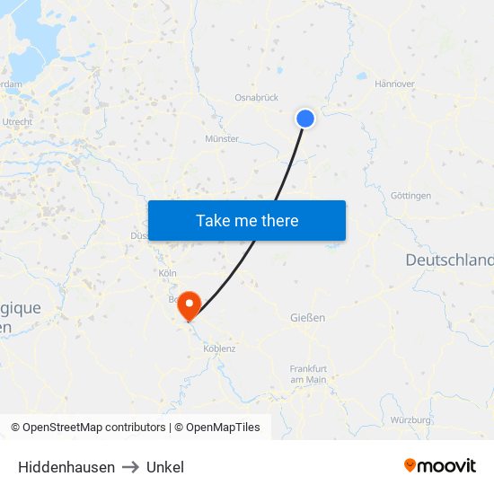 Hiddenhausen to Unkel map