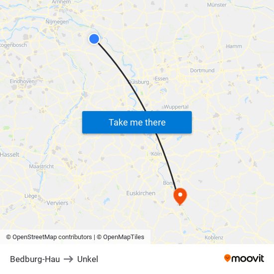 Bedburg-Hau to Unkel map