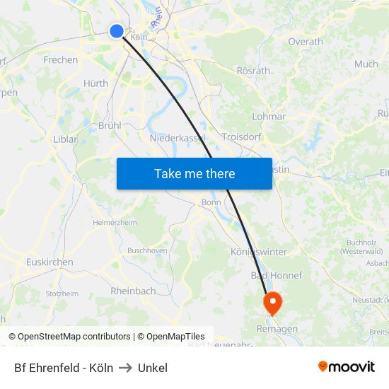 Bf Ehrenfeld - Köln to Unkel map