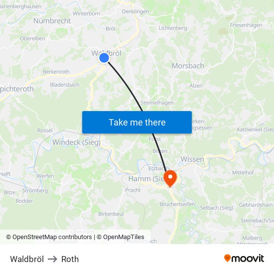 Waldbröl to Roth map