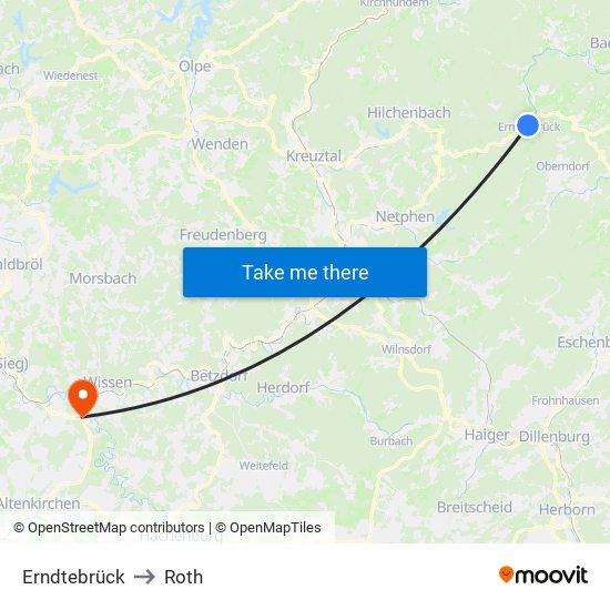 Erndtebrück to Roth map