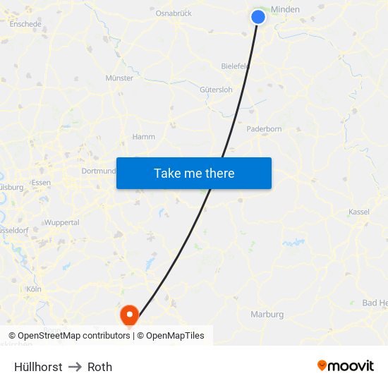 Hüllhorst to Roth map
