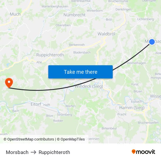 Morsbach to Ruppichteroth map
