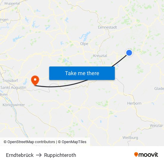 Erndtebrück to Ruppichteroth map