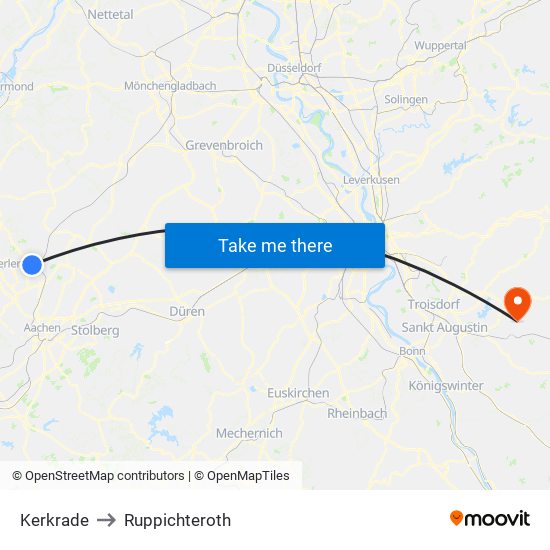 Kerkrade to Ruppichteroth map