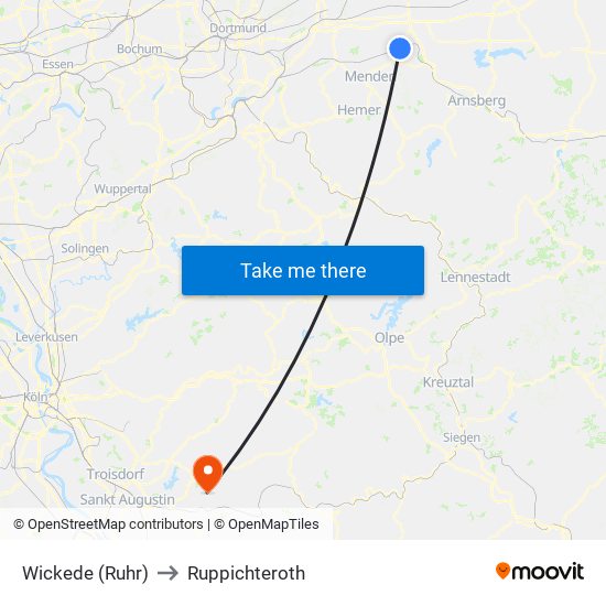 Wickede (Ruhr) to Ruppichteroth map