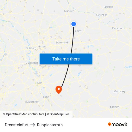 Drensteinfurt to Ruppichteroth map