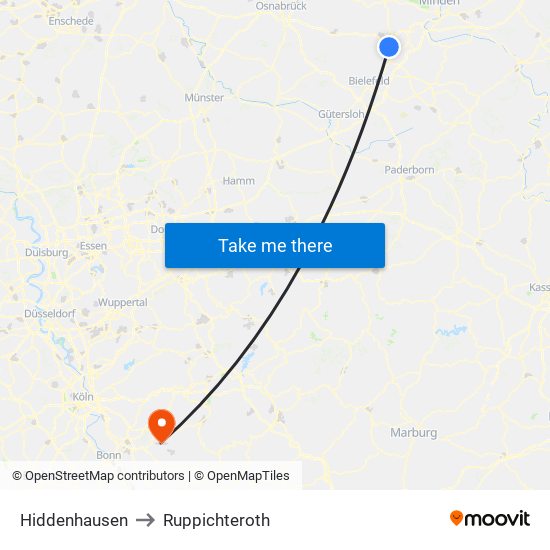 Hiddenhausen to Ruppichteroth map