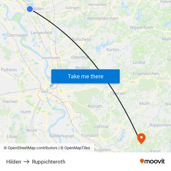Hilden to Ruppichteroth map
