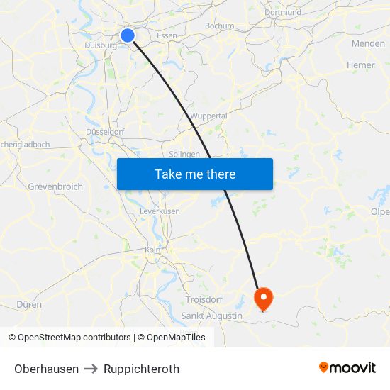 Oberhausen to Ruppichteroth map