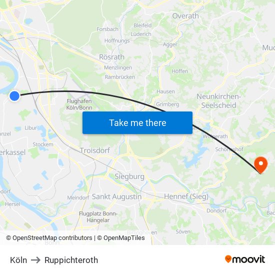 Köln to Ruppichteroth map