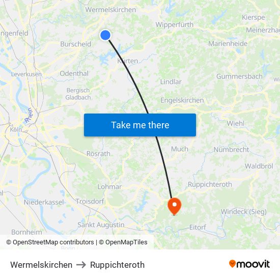 Wermelskirchen to Ruppichteroth map