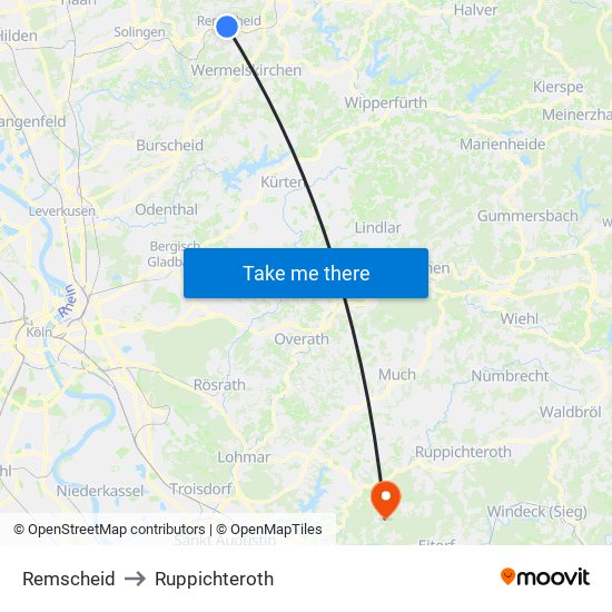 Remscheid to Ruppichteroth map