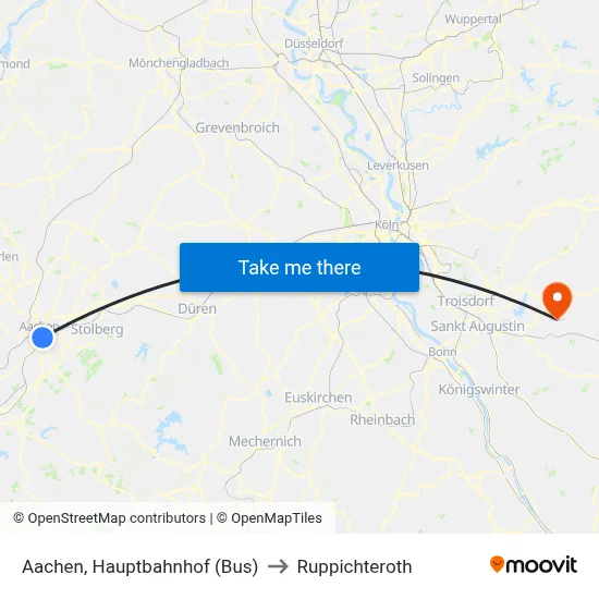 Aachen, Hauptbahnhof (Bus) to Ruppichteroth map