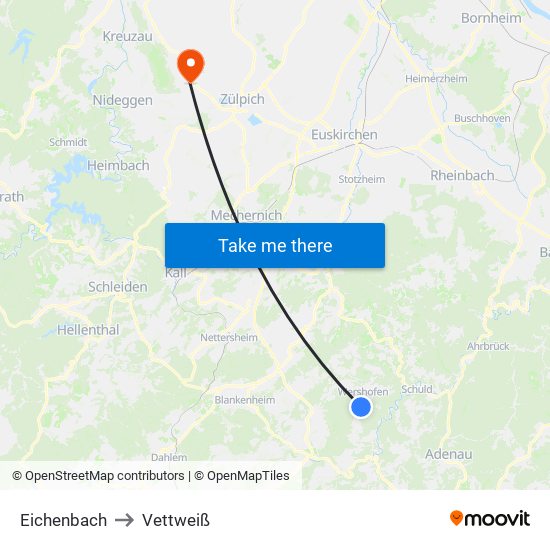 Eichenbach to Vettweiß map