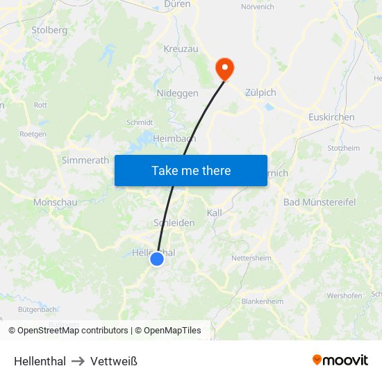 Hellenthal to Vettweiß map