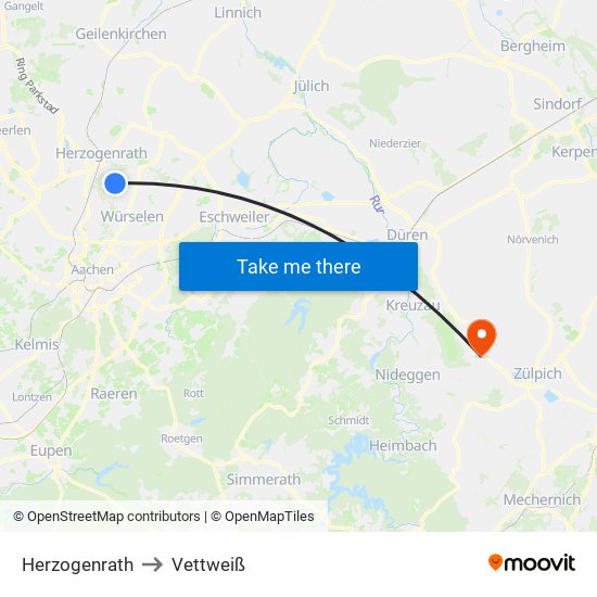 Herzogenrath to Vettweiß map