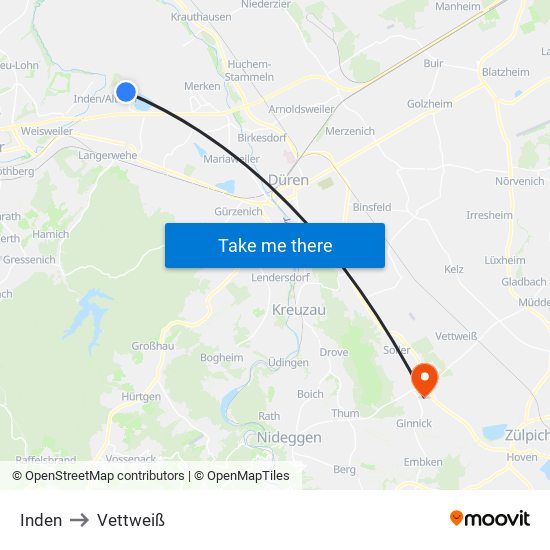 Inden to Vettweiß map