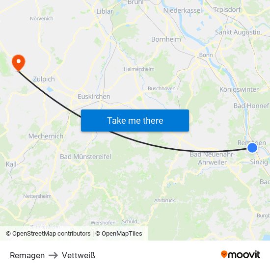 Remagen to Vettweiß map