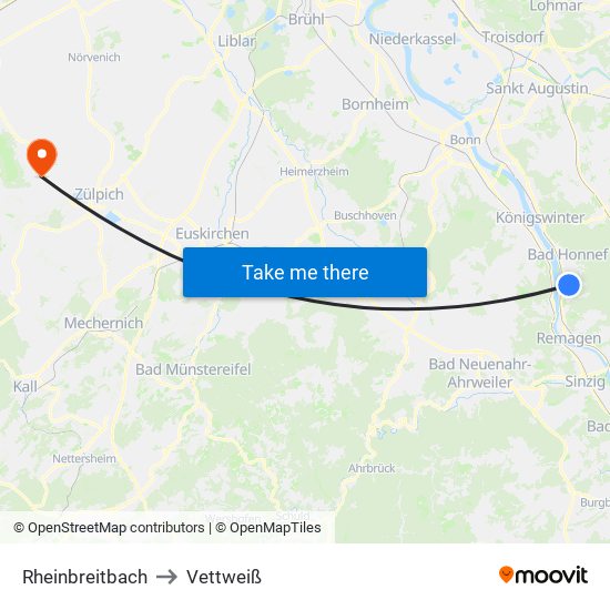 Rheinbreitbach to Vettweiß map