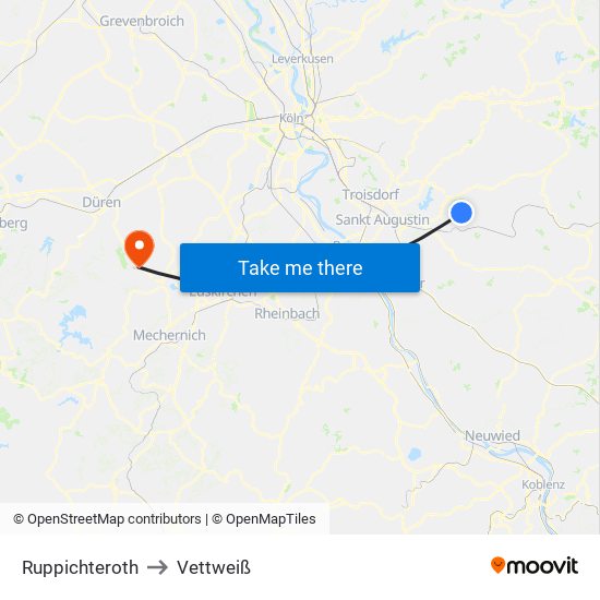 Ruppichteroth to Vettweiß map