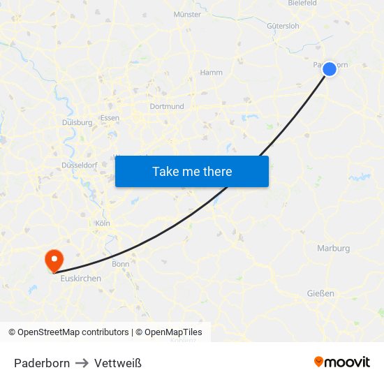 Paderborn to Vettweiß map