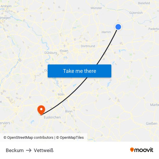 Beckum to Vettweiß map