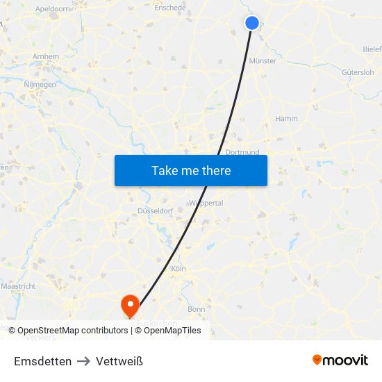 Emsdetten to Vettweiß map