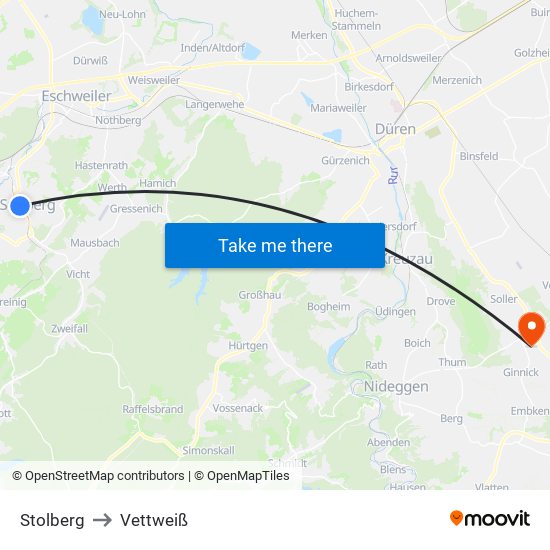 Stolberg to Vettweiß map