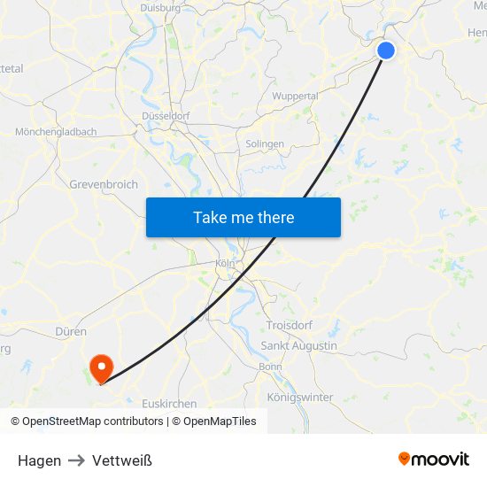 Hagen to Vettweiß map