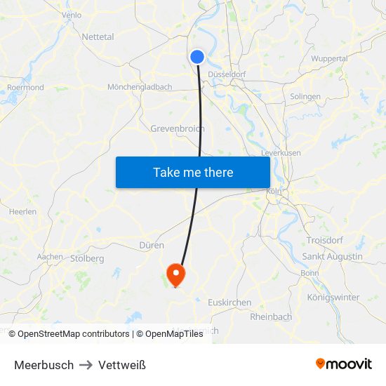 Meerbusch to Vettweiß map