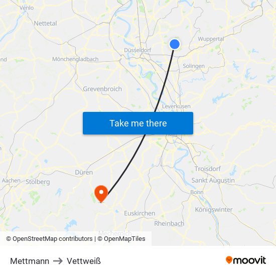 Mettmann to Vettweiß map