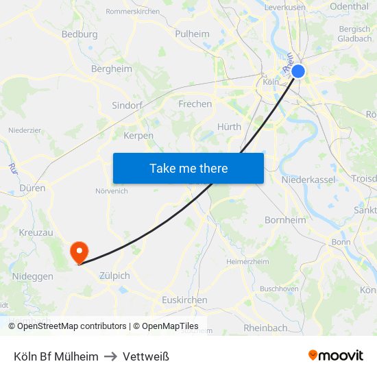 Köln Bf Mülheim to Vettweiß map